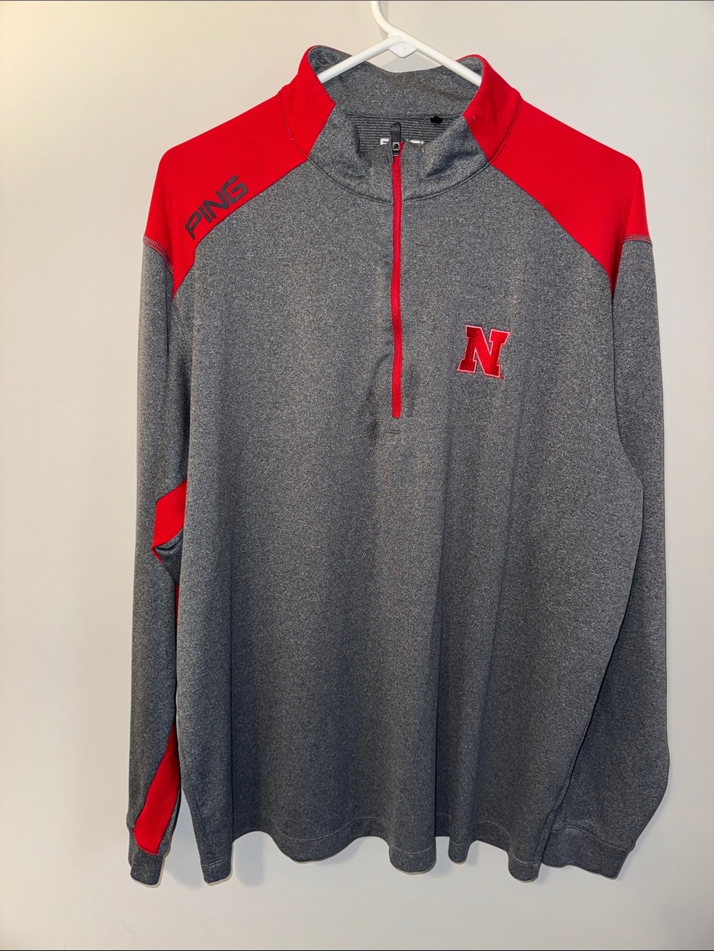 PING Men's Gray and Red Quarter-Zip Pullover with 'N' Patch